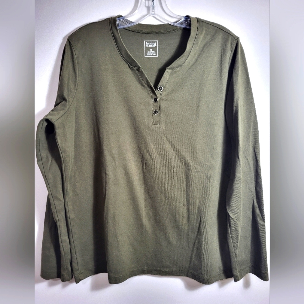 hastings & smith green v-neck tunic    women's XL  #2188
